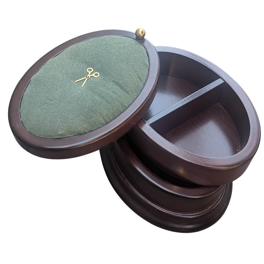 1996 Bombay Company Three Tier Oval Wood Swivel Jewelry Box Vintage - Picture 3 of 7